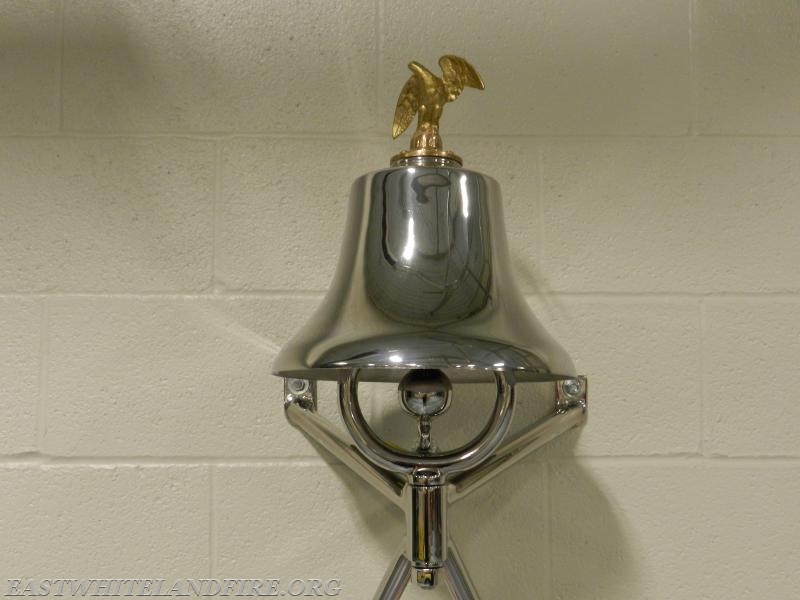 Our American LaFrance chrome bell which the company received in 1958 on the 1947 American LaFrance pumper. The bell is proudly mounted on the engine room wall.
